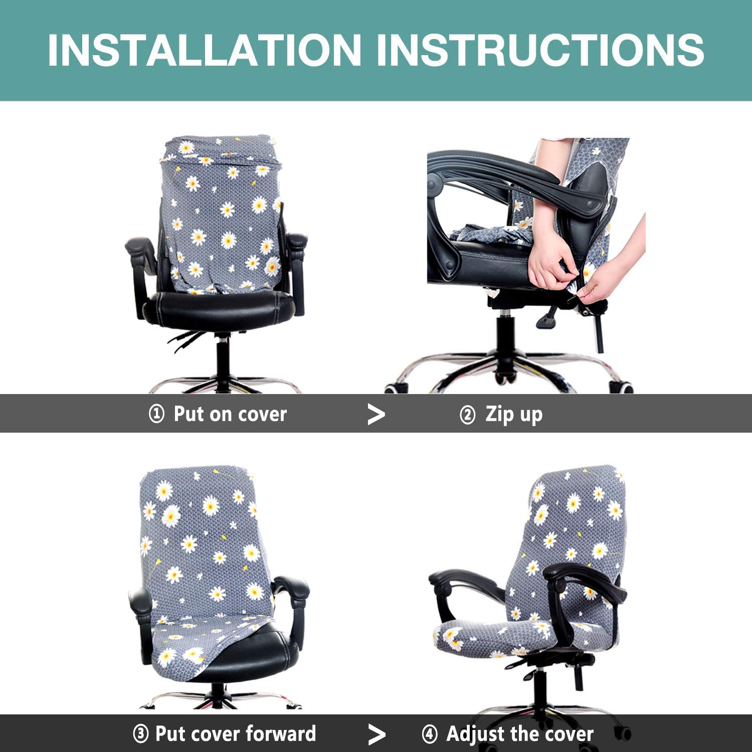 Melaluxe Office Chair Cover - Universal Stretch Desk Chair Cover, Computer Chair Slipcovers (Size: L) - Black