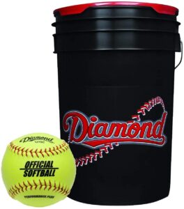 diamond sports 6-gallon black ball bucket with 18 12ysc 12-inch yellow softballs