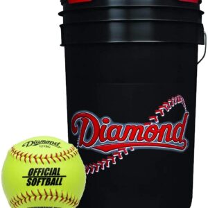 Diamond Sports 6-Gallon Black Ball Bucket with 18 12YSC 12-inch Yellow Softballs