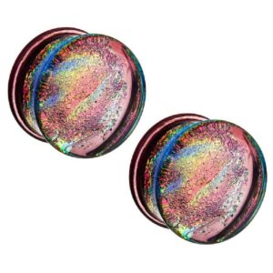 pierced owl purple multicolor sparkling swirl single flared glass plugs, sold as a pair (14mm (9/16"))