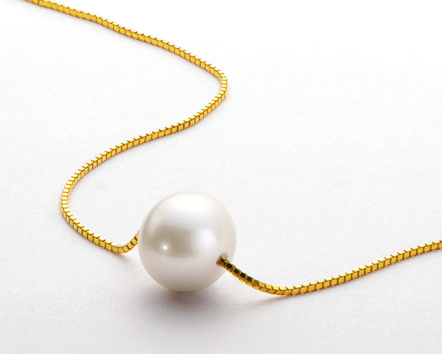 DENGGUANG Floating Pearl Pendant Necklace for Women, 8mm Freshwater Cultured White Single Pearl Necklaces with Gold Plated Silver Chain, Pearl Jewelry Gifts for Wife Mom friend