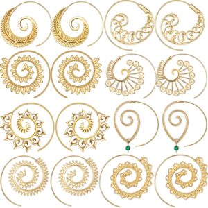 8 Pairs Bohemian Vintage Hoop Earrings Circles Tribal Earrings Spiral Earrings for Women (Gold)