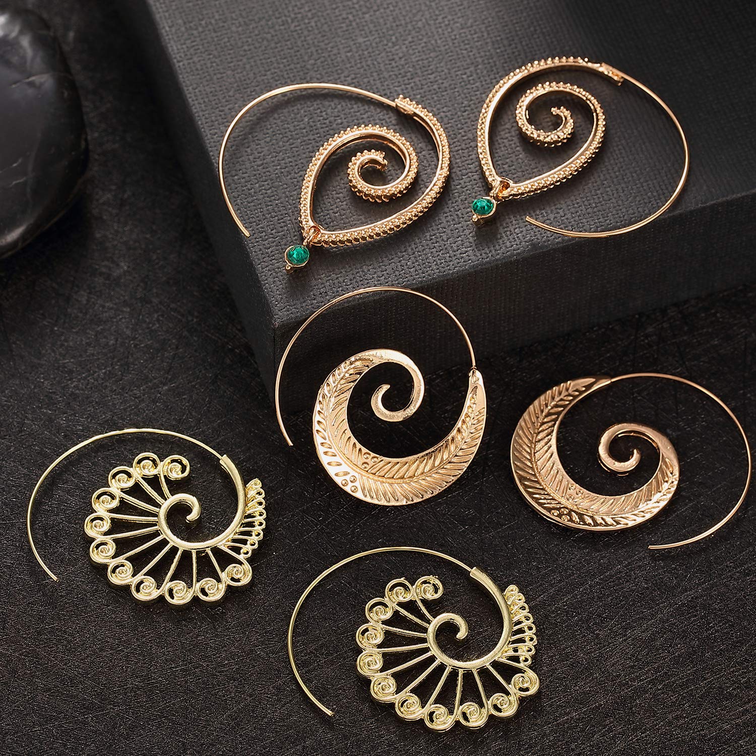 8 Pairs Bohemian Vintage Hoop Earrings Circles Tribal Earrings Spiral Earrings for Women (Gold)