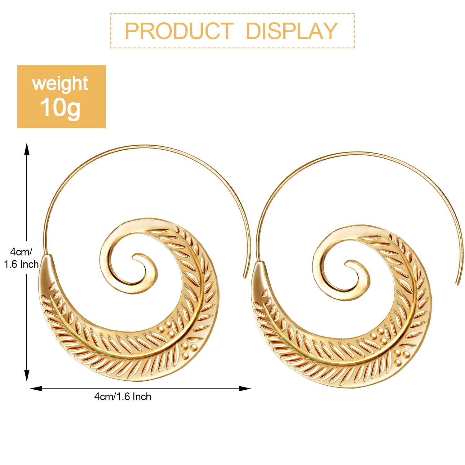 8 Pairs Bohemian Vintage Hoop Earrings Circles Tribal Earrings Spiral Earrings for Women (Gold)