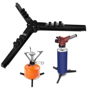 folding universal fuel can canister stand, caudblor tripod stabilizer for camping stoves, upgrade compact butane gas tank bracket, plastic cylinder cartridge holder, footrest for outdoor hiking stove