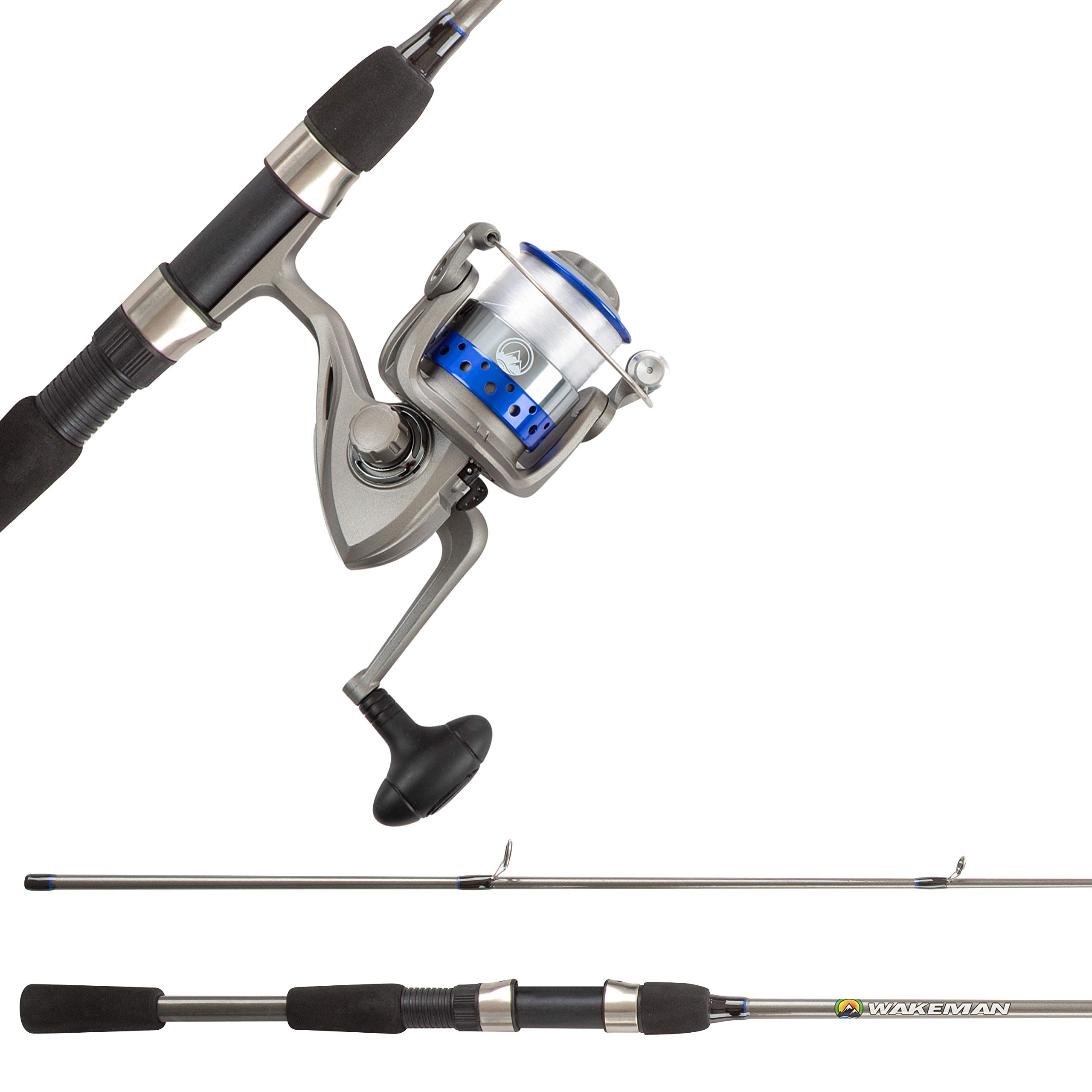 Fishing Rod and Reel Combo - 6.6-Feet Fiberglass Pole and Spinning Reel with 10lb Line for Pond, Lake, and Shoreline Fishing by Wakeman (Blue)