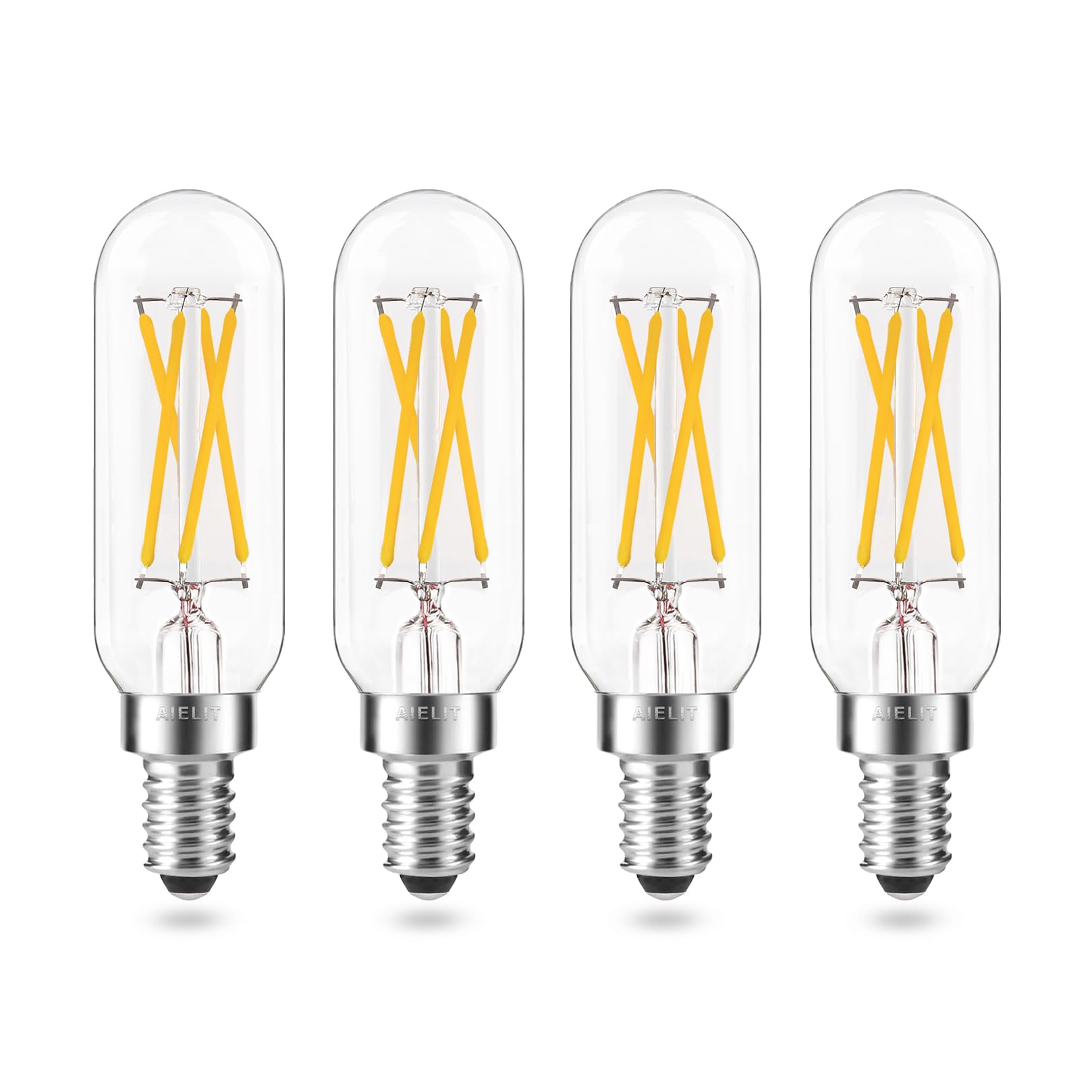 AIELIT T8 4-Watt E12 LED Light Bulb, Dimmable (0-100%), Soft White 3000K, Clear Tubular Candelabra Light Bulbs 40W Equivalent for Sputnik Chandeliers, Glass Mason Jars, Hanging Pendant Lamp,4-Pack