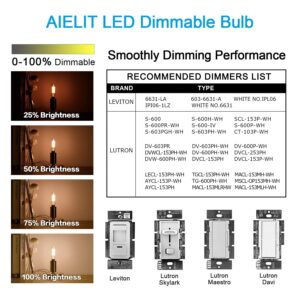 AIELIT T8 4-Watt E12 LED Light Bulb, Dimmable (0-100%), Soft White 3000K, Clear Tubular Candelabra Light Bulbs 40W Equivalent for Sputnik Chandeliers, Glass Mason Jars, Hanging Pendant Lamp,4-Pack