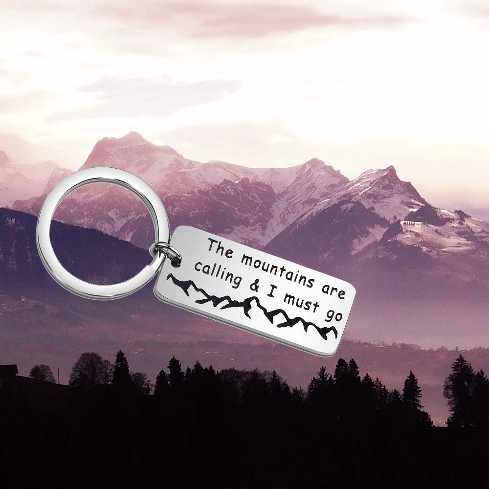 Detailed The Mountains are Calling and I Must Go Keychain Mountain Hiking Outdoor Adventure Travel Gift (keychain)