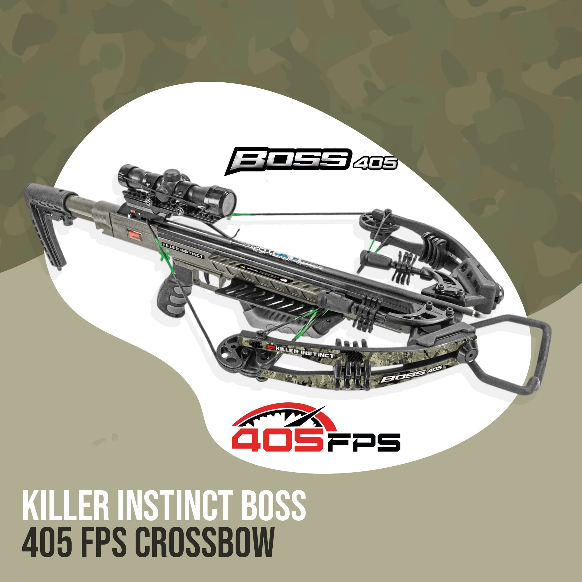 Killer Instinct Boss 405 FPS Crossbow Package with Backpack Case and Broadheads Bundle (3 Items)