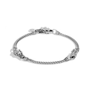 john hardy legends collection womens bracelet, 2.5mm 925-sterling silver naga triple station wrist bracelet with cobra chain and lobster claw clasp, large