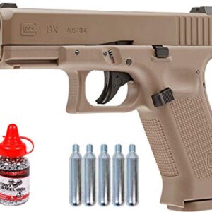 Wearable4U Glock 19X GEN5 Air Gun with 5x12 CO2 Tanks and Pack of 1500ct Steel BBS Bundle (Tan) (+CO2 +BBS)