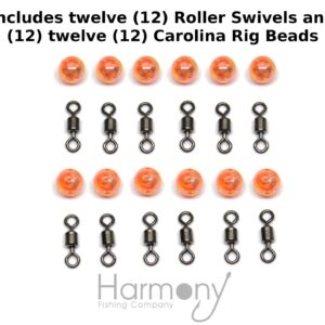 Carolina Swivel Kit (12 Pack) – 12 Roller Swivels, 12 Carolina Rig Beads for Bass Fishing