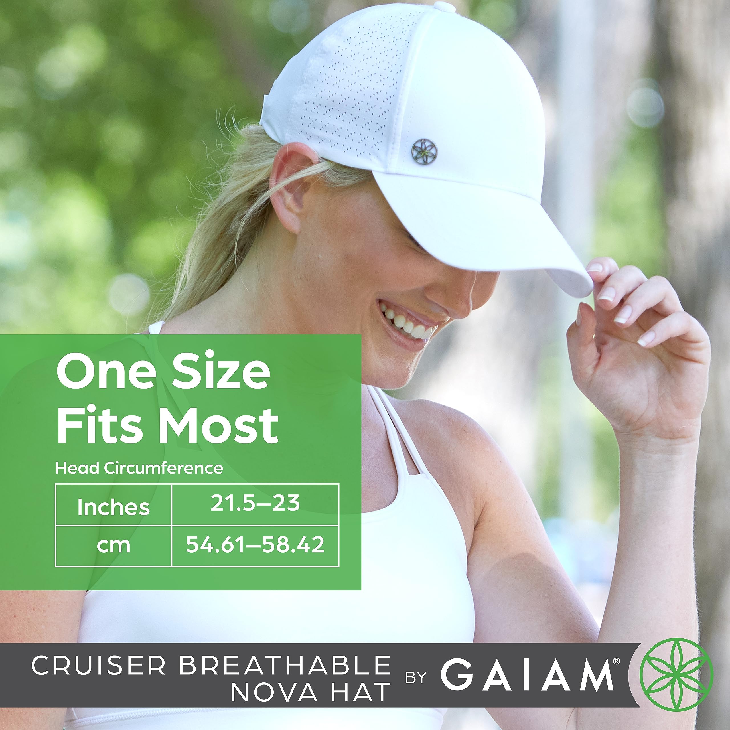 Gaiam White Baseball Cap for Women - Cruiser Breathable Nova Design, Lightweight Cute Women's Ball Cap, Easily Adjustable Trendy White Women's Hat for Summer & Beach, White