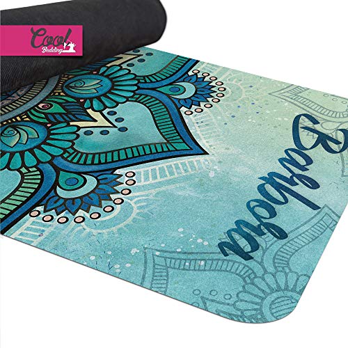 Cool Bedding Green Mandala Yoga Pad, Custom Name Fitness Mat, Personalized Workout Rug, 27"x72" (68x183cm), Y-169 (Thickness 4 mm)