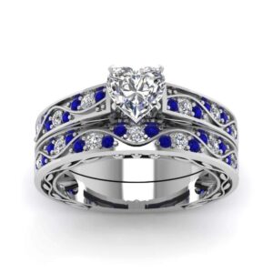 Ringcrown Bridal Sets White Gold Plated Womens Wedding Ring Sets Heart cut Cz Engagement Ring Sets