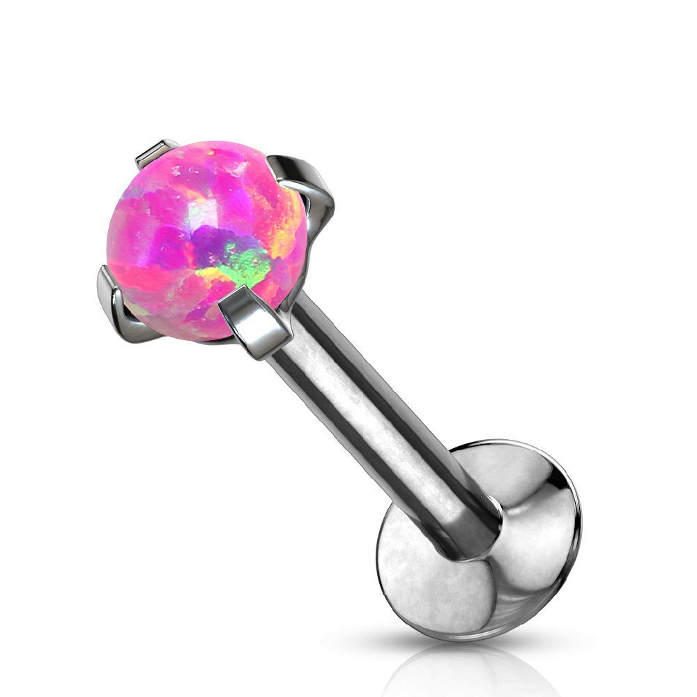 Pierced Owl 16GA Synthetic Opal Stainless Steel Threadless Push In Flat Back Labret Monroe Lip Cartilage Tragus Earring Stud (Pink)