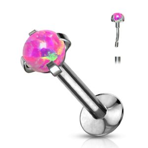 Pierced Owl 16GA Synthetic Opal Stainless Steel Threadless Push In Flat Back Labret Monroe Lip Cartilage Tragus Earring Stud (Pink)