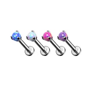 Pierced Owl 16GA G23 Implant Grade Titanium Synthetic Opal Internally Threaded Flat Back Stud (Pink)