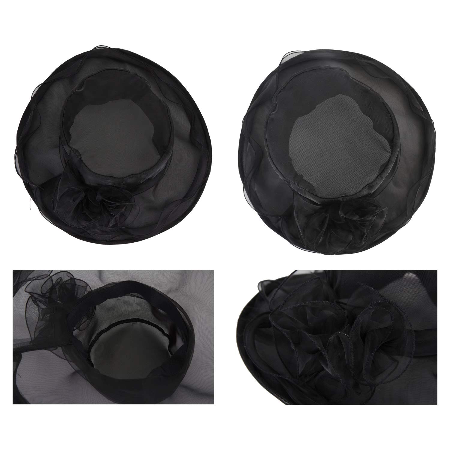 Lawie Tea Party Flower Fascinator Hat Organza Veil Fascinators Dress Hats Church Funeral Cocktail Easter British Hat (Black)