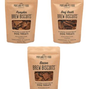 CRAFTED BY HUMANS LOVED BY DOGS Portland Pet Food Company Brew Biscuit Dog Treats (3 x 5 oz Bags Variety Pack) – Mixed Flavors –All Natural, Human-Grade, USA-Sourced and Made