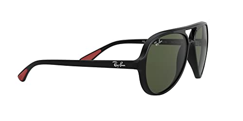 Ray-Ban RB4125M Scuderia Ferrari Collection Aviator Sunglasses, Black/G-15 Green, 57 mm