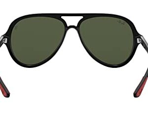 Ray-Ban RB4125M Scuderia Ferrari Collection Aviator Sunglasses, Black/G-15 Green, 57 mm