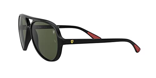 Ray-Ban RB4125M Scuderia Ferrari Collection Aviator Sunglasses, Black/G-15 Green, 57 mm