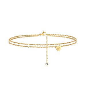 turandoss initial ankle bracelets for women, 14k gold filled layered letter anklet letter initial gold ankle bracelets for women anklet with initials m