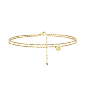 turandoss layering initial ankle bracelets for women, 14k gold filled layered anklet bracelet letter initial anklet for women beach jewelry gifts anklet with initials g