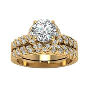 ringcrown bridal sets yellow gold plated womens wedding ring sets round cut cz engagement ring sets