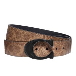 coach 38 mm cts reversible resin inlay c buckle signature belt, khaki/black, one size