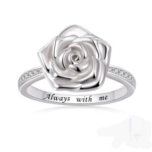 Rose flower urn ring for ashes 925 Sterling Silver Always with me Cremation finger Ring Jewelry for women (7)