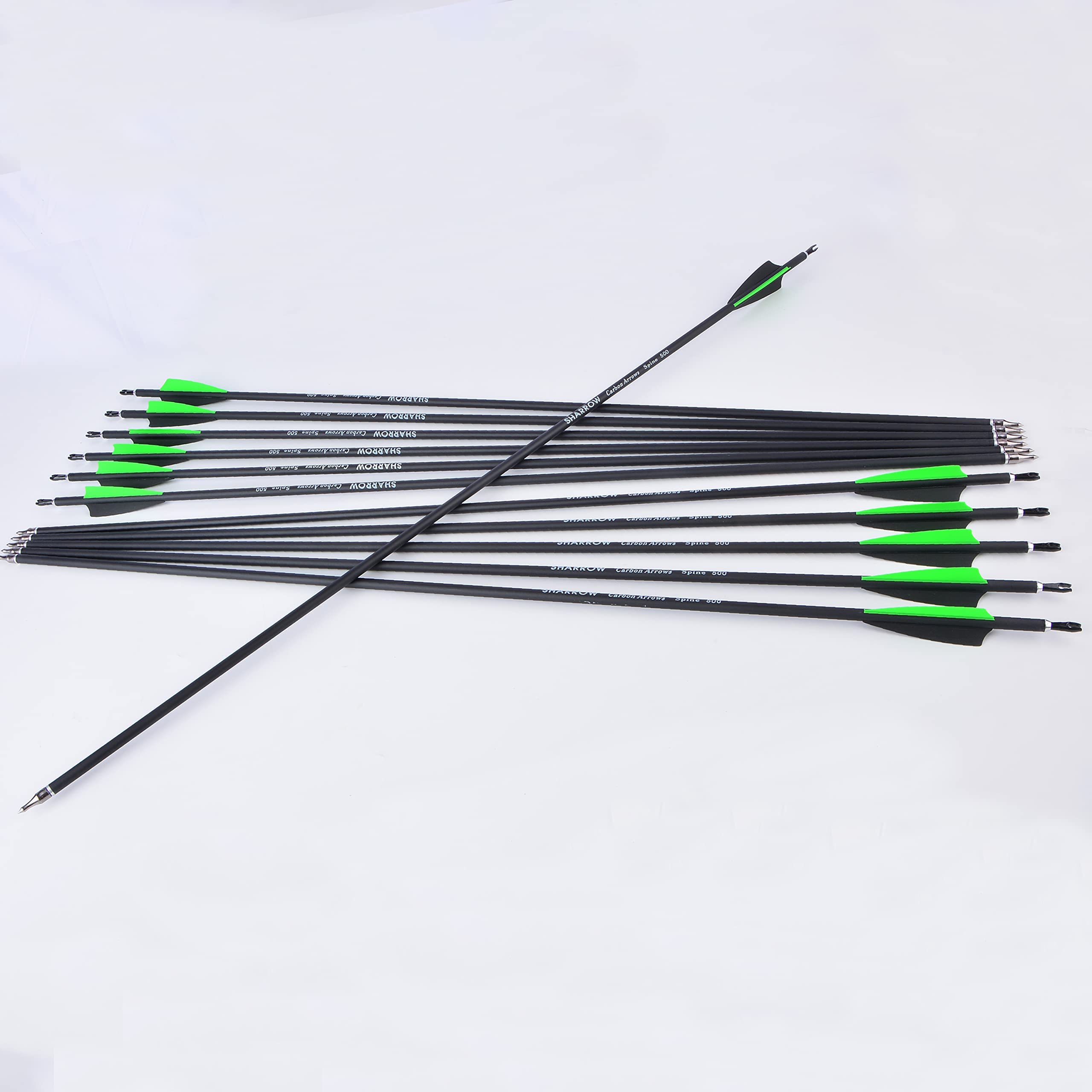 Carbon Arrows - 31 Inch Spine 500 Target Arrow with 100 Grain Removable Arrowhead for Compound Recurve Long Bows Practice & Hunting 12 Pcs