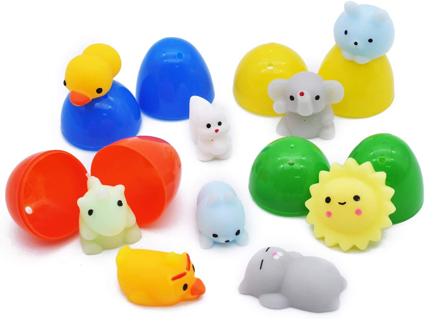 JOYIN 48 Mochi Squishy Toy Prefilled Easter Eggs, Kawaii Stress Reliever Squishy Toys Inside for Easter Theme Party Favor, Easter Eggs Hunt, Basket Filler, Classroom Prize Supplies