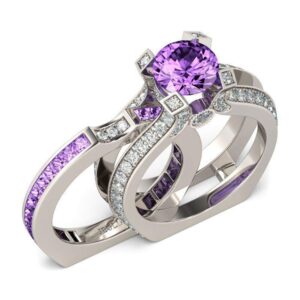 Jeulia Diamond Band Rings for Women cz Sterling Silver Interchangeable Ring Sets Wedding Engagement Anniversary Promise Ring Bridal Sets (Amethyst Purple, 8)