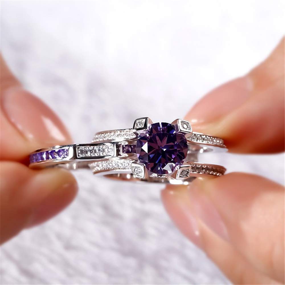 Jeulia Diamond Band Rings for Women cz Sterling Silver Interchangeable Ring Sets Wedding Engagement Anniversary Promise Ring Bridal Sets (Amethyst Purple, 8)