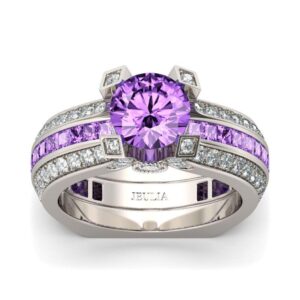 Jeulia Diamond Band Rings for Women cz Sterling Silver Interchangeable Ring Sets Wedding Engagement Anniversary Promise Ring Bridal Sets (Amethyst Purple, 8)