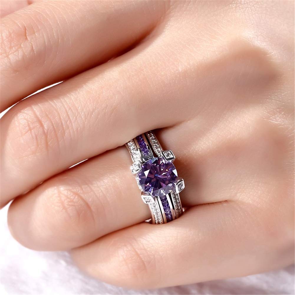 Jeulia Diamond Band Rings for Women cz Sterling Silver Interchangeable Ring Sets Wedding Engagement Anniversary Promise Ring Bridal Sets (Amethyst Purple, 5.5)