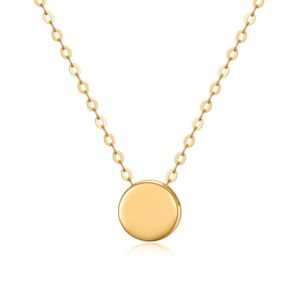 14K Solid Gold Dot Necklace for Women 7mm Round Dot Adjustable Choker Pendant Necklace Fine Jewelry for Her, Wife, Mom, Girls 16"-18"