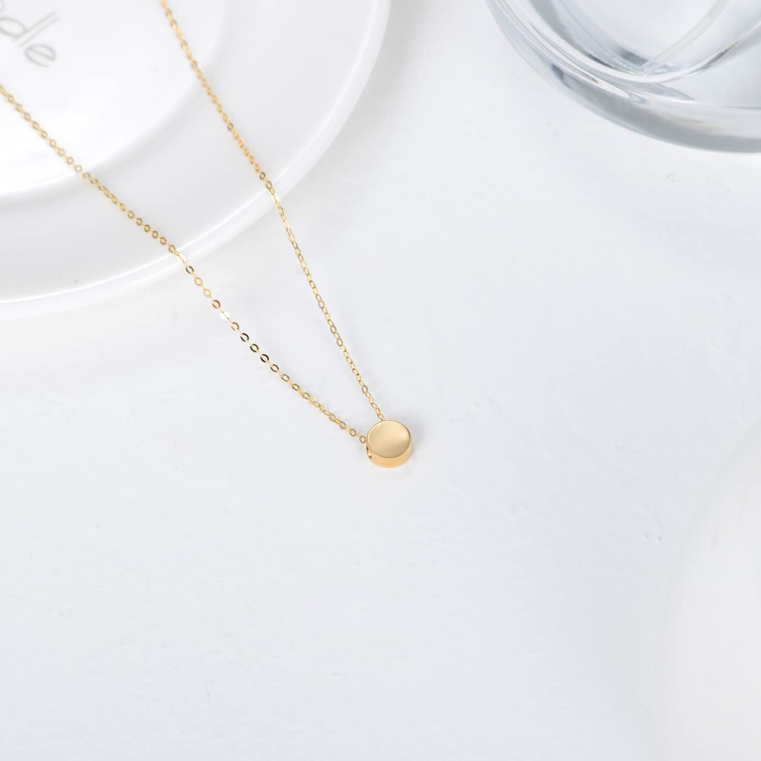 14K Solid Gold Dot Necklace for Women 7mm Round Dot Adjustable Choker Pendant Necklace Fine Jewelry for Her, Wife, Mom, Girls 16"-18"