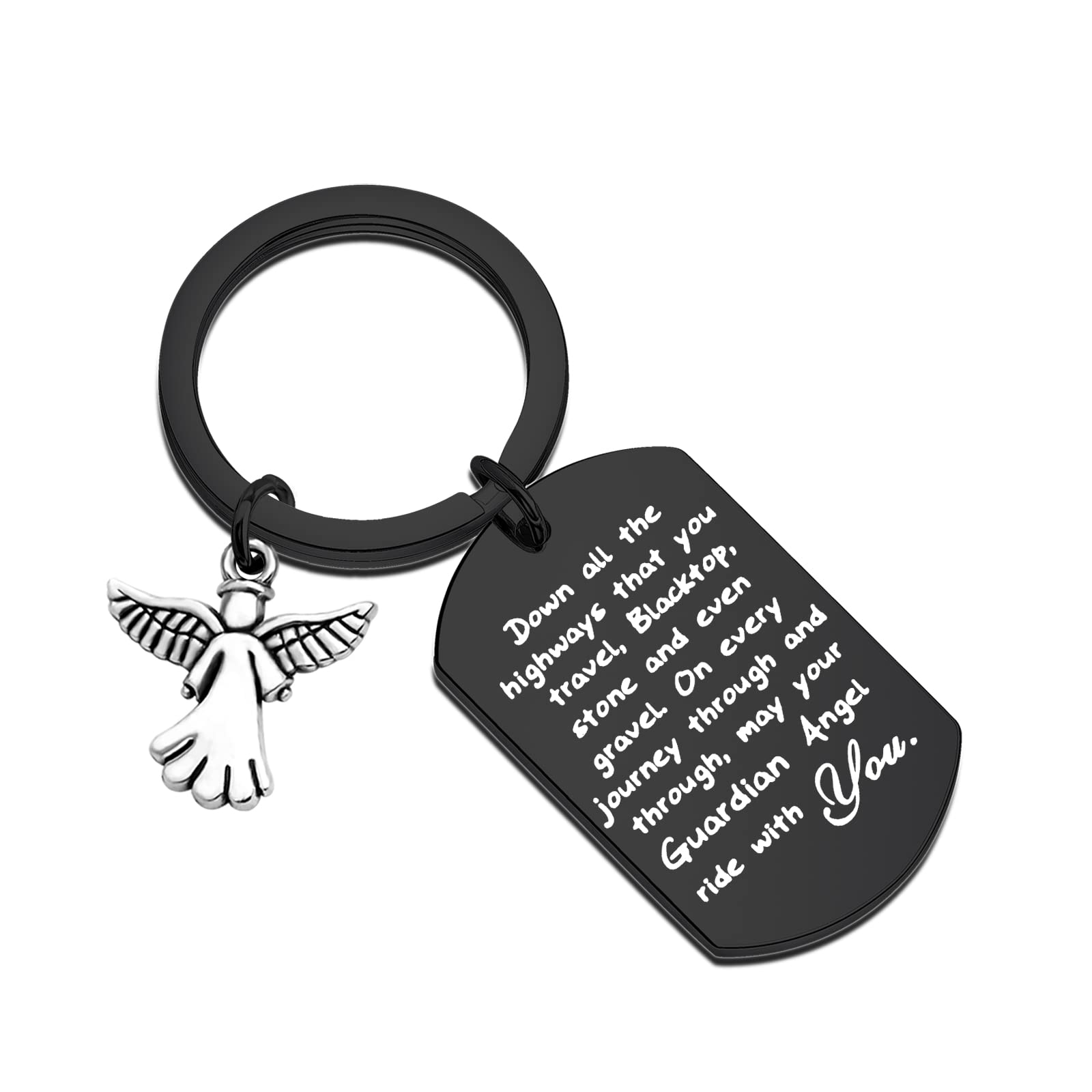 Drive Safe Keychain May Your Guardian Angel Ride with You Keychain New Driver Gift Biker Trucker Gifts (Keychain)