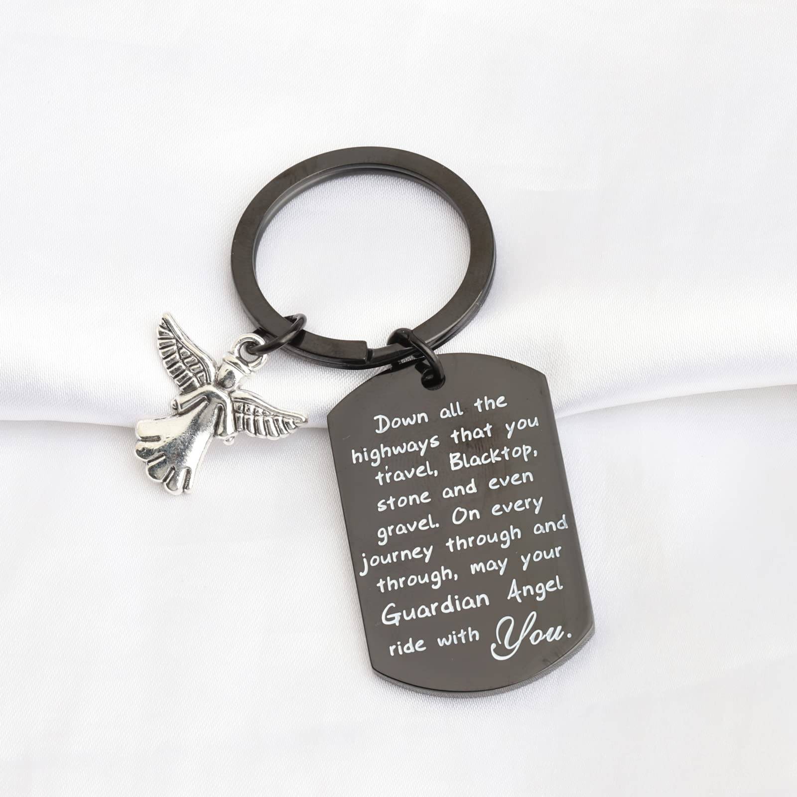 Drive Safe Keychain May Your Guardian Angel Ride with You Keychain New Driver Gift Biker Trucker Gifts (Keychain)