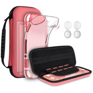 geeric 8pcs case compatible with switch lite, carrying case accessories kit, 1 soft silicon case + 2 screen protector + 4 thumb caps + 1 storage carrying coral