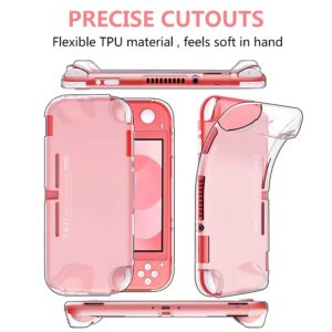 GeeRic 8PCS Case Compatible with Switch Lite, Carrying Case Accessories Kit, 1 Soft Silicon Case + 2 Screen Protector + 4 Thumb Caps + 1 Storage Carrying Coral