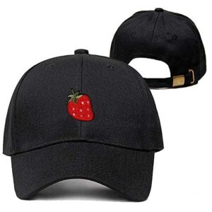 Weytff Baseball Cap Men Women Dad Hat Cute Strawberry Black Embroidery Polo Hip Hop Vintage Style Snapback Gift