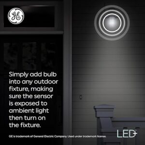 GE LED+ Dusk to Dawn LED Light Bulbs with Sunlight Sensors, Automatic On/Off Light Sensing Bulbs, Outdoor Decorative Bulbs, Soft White (Pack of 2)