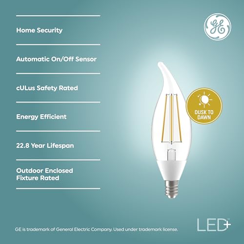 GE LED+ Dusk to Dawn LED Light Bulbs with Sunlight Sensors, Automatic On/Off Light Sensing Bulbs, Outdoor Decorative Bulbs, Soft White (Pack of 2)