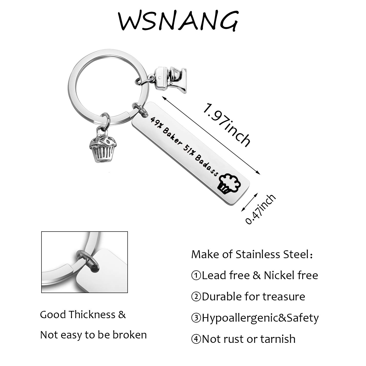 WSNANG Funny Baker Gift 49% Baker 51% Badass Keychain Cupcake Charm Jewelry Pastry Chef Gift Culinary School Graduation Gift Bake Lover Gift (Baker keychain)