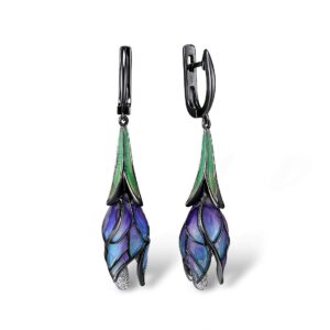 santuzza tulip earrings 925 sterling silver enamel floral drop earrings purple flower dangle earrings for women (latch back)